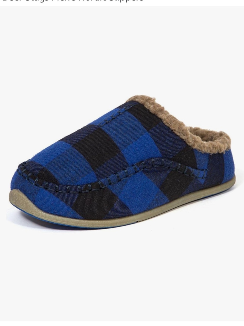 Deer Stags Blue & Black Plaid Boy’s Slip-On Slippers